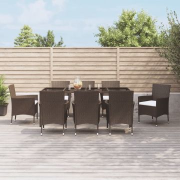 vidaXL 9-delige Tuinset met kussens poly rattan bruin