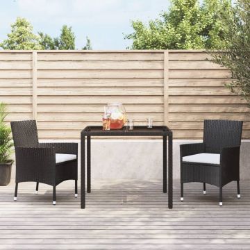 vidaXL 3-delige Tuinset met kussens poly rattan zwart