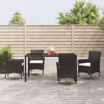 vidaXL 5-delige Tuinset met kussens poly rattan zwart