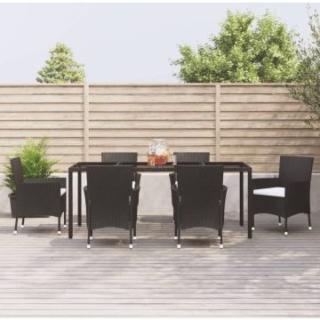 vidaXL 7-delige Tuinset met kussens poly rattan zwart