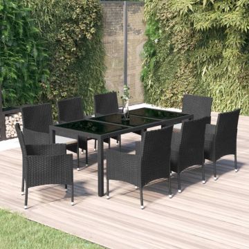 vidaXL 9-delige Tuinset poly rattan zwart