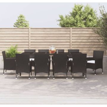 vidaXL 11-delige Tuinset met kussens poly rattan zwart