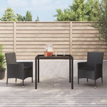 vidaXL 3-delige Tuinset met kussens poly rattan zwart