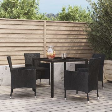 vidaXL 5-delige Tuinset met kussens poly rattan zwart