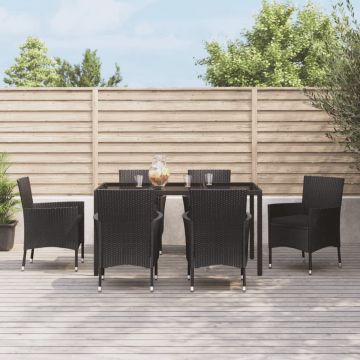 vidaXL 7-delige Tuinset met kussens poly rattan zwart