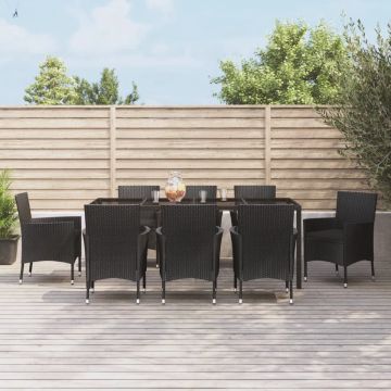 vidaXL 9-delige Tuinset poly rattan zwart