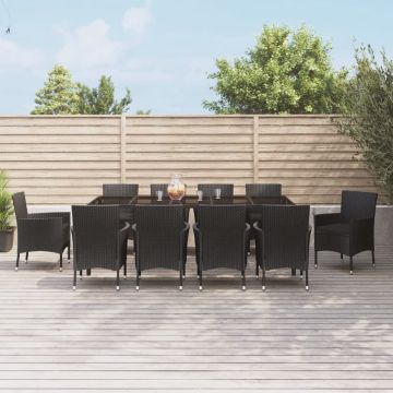 vidaXL 11-delige Tuinset met kussens poly rattan zwart