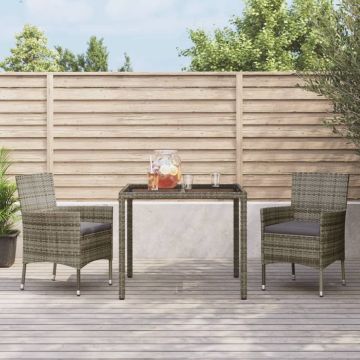 vidaXL 3-delige Tuinset met kussens poly rattan grijs