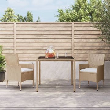 vidaXL 3-delige Tuinset met kussens poly rattan beige