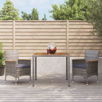 vidaXL 3-delige Tuinset met kussens poly rattan grijs