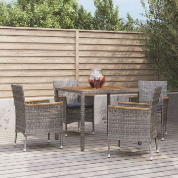 vidaXL 5-delige Tuinset met kussens poly rattan grijs