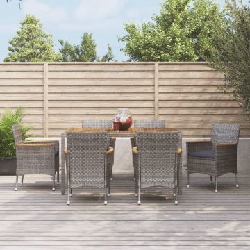 vidaXL 7-delige Tuinset met kussens poly rattan grijs