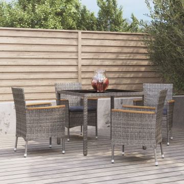 vidaXL 5-delige Tuinset met kussens poly rattan grijs