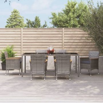 vidaXL 7-delige Tuinset met kussens poly rattan grijs