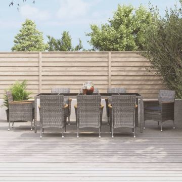 vidaXL 9-delige Tuinset met kussens poly rattan grijs