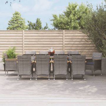 vidaXL 11-delige Tuinset met kussens poly rattan grijs