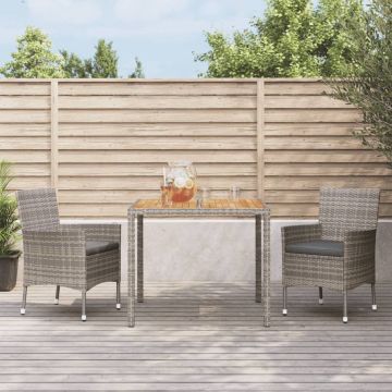 vidaXL 3-delige Tuinset met kussens poly rattan grijs