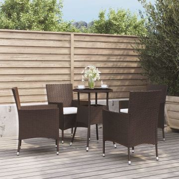 vidaXL 5-delige Bistroset met kussens poly rattan bruin