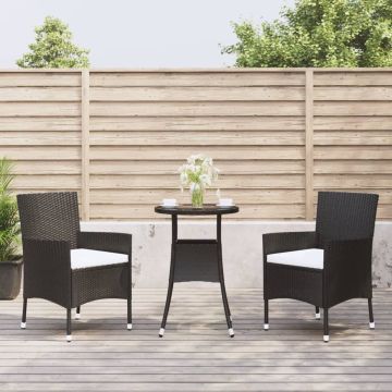 vidaXL 3-delige Bistroset met kussens poly rattan zwart