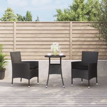 vidaXL 3-delige Bistroset met kussens poly rattan zwart