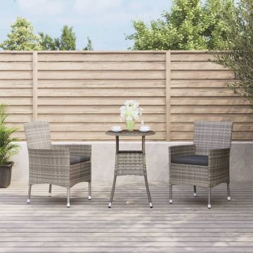 vidaXL 3-delige Bistroset met kussens poly rattan grijs