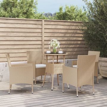 vidaXL 5-delige Bistroset met kussens poly rattan beige