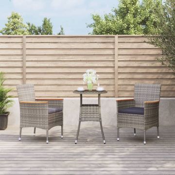 vidaXL 3-delige Bistroset met kussens poly rattan grijs