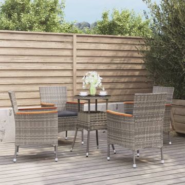 vidaXL 5-delige Bistroset met kussens poly rattan grijs