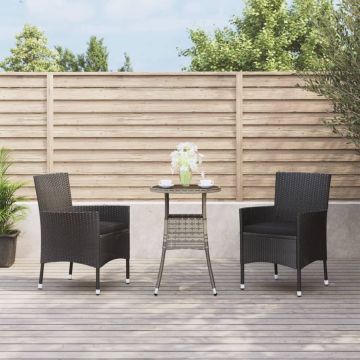 vidaXL 3-delige Bistroset met kussens poly rattan zwart