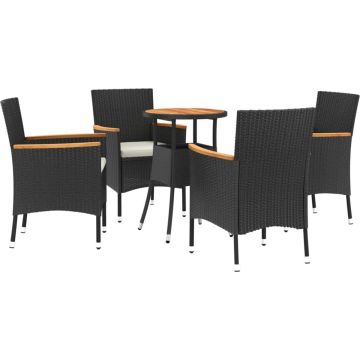 vidaXL-5-delige-Bistroset-met-kussens-poly-rattan-zwart