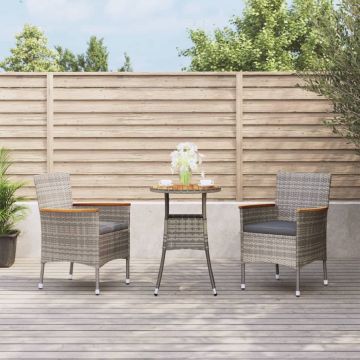 vidaXL 3-delige Bistroset met kussens poly rattan grijs