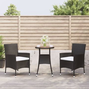 vidaXL 3-delige Bistroset met kussens poly rattan zwart