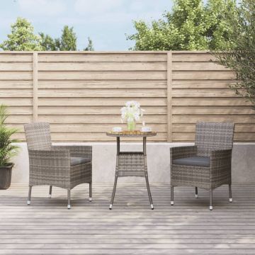 vidaXL 3-delige Bistroset met kussens poly rattan grijs