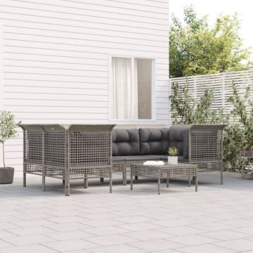 vidaXL 7-delige Loungeset met kussens poly rattan grijs