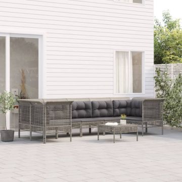 vidaXL 8-delige Loungeset met kussens poly rattan grijs