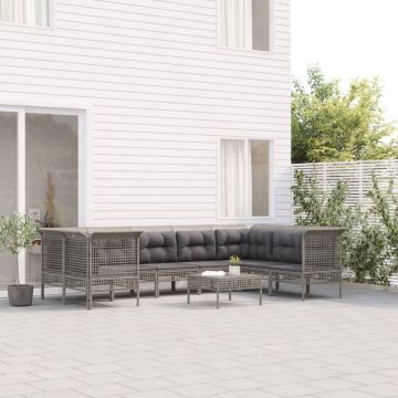 vidaXL 9-delige Loungeset met kussens poly rattan grijs