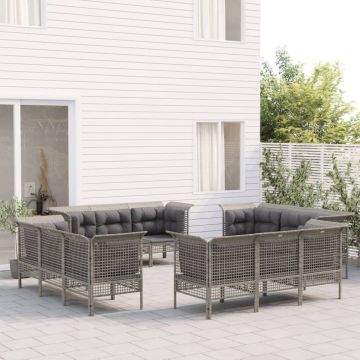 vidaXL 12-delige Loungeset met kussens poly rattan grijs