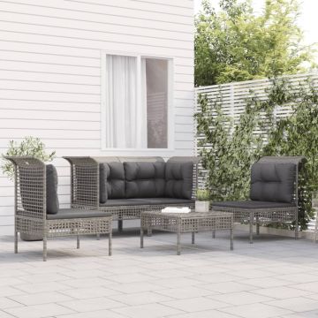 vidaXL 5-delige Loungeset met kussens poly rattan grijs