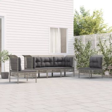 vidaXL 5-delige Loungeset met kussens poly rattan grijs