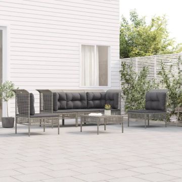 vidaXL 6-delige Loungeset met kussens poly rattan grijs