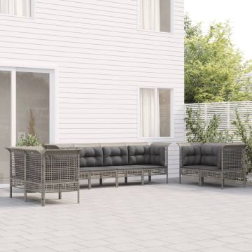 vidaXL 8-delige Loungeset met kussens poly rattan grijs