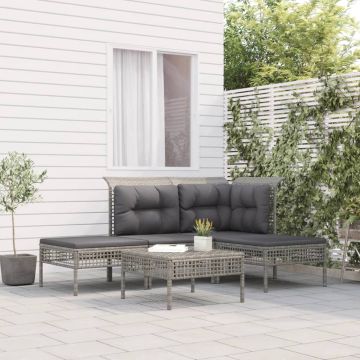 vidaXL 5-delige Loungeset met kussens poly rattan grijs