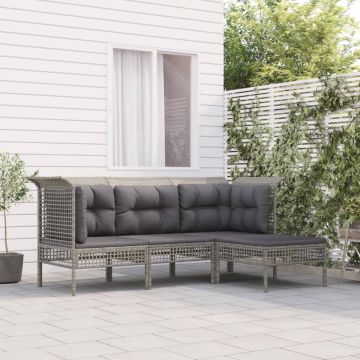 vidaXL 4-delige Loungeset met kussens poly rattan grijs