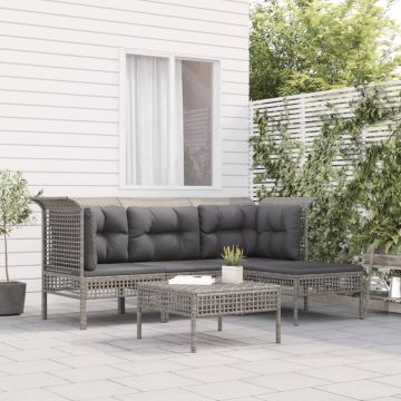 vidaXL 5-delige Loungeset met kussens poly rattan grijs