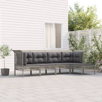 vidaXL 5-delige Loungeset met kussens poly rattan grijs