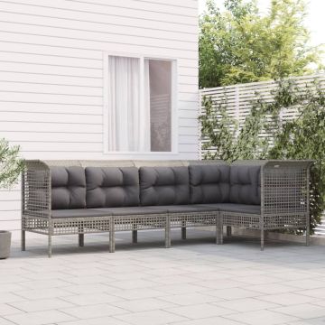 vidaXL 5-delige Loungeset met kussens poly rattan grijs