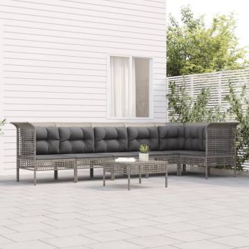 vidaXL 7-delige Loungeset met kussens poly rattan grijs