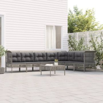 vidaXL 8-delige Loungeset met kussens poly rattan grijs