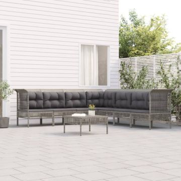 vidaXL 8-delige Loungeset met kussens poly rattan grijs