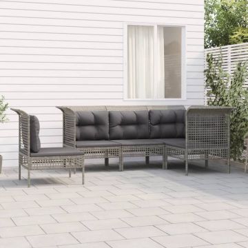 vidaXL 5-delige Loungeset met kussens poly rattan grijs